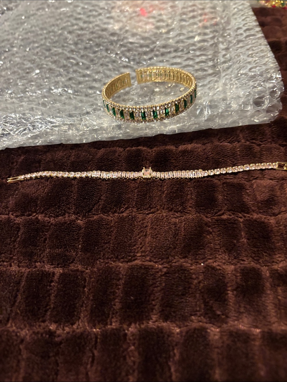 Gold Bracelet with Green Stone Accents - Women Jewelry